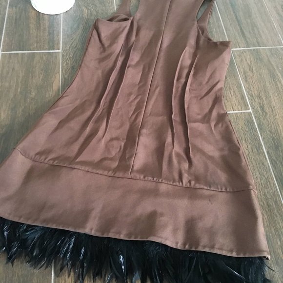 Jay Godfrey silk brown fitted feather cocktail 6 - Picture 2 of 8